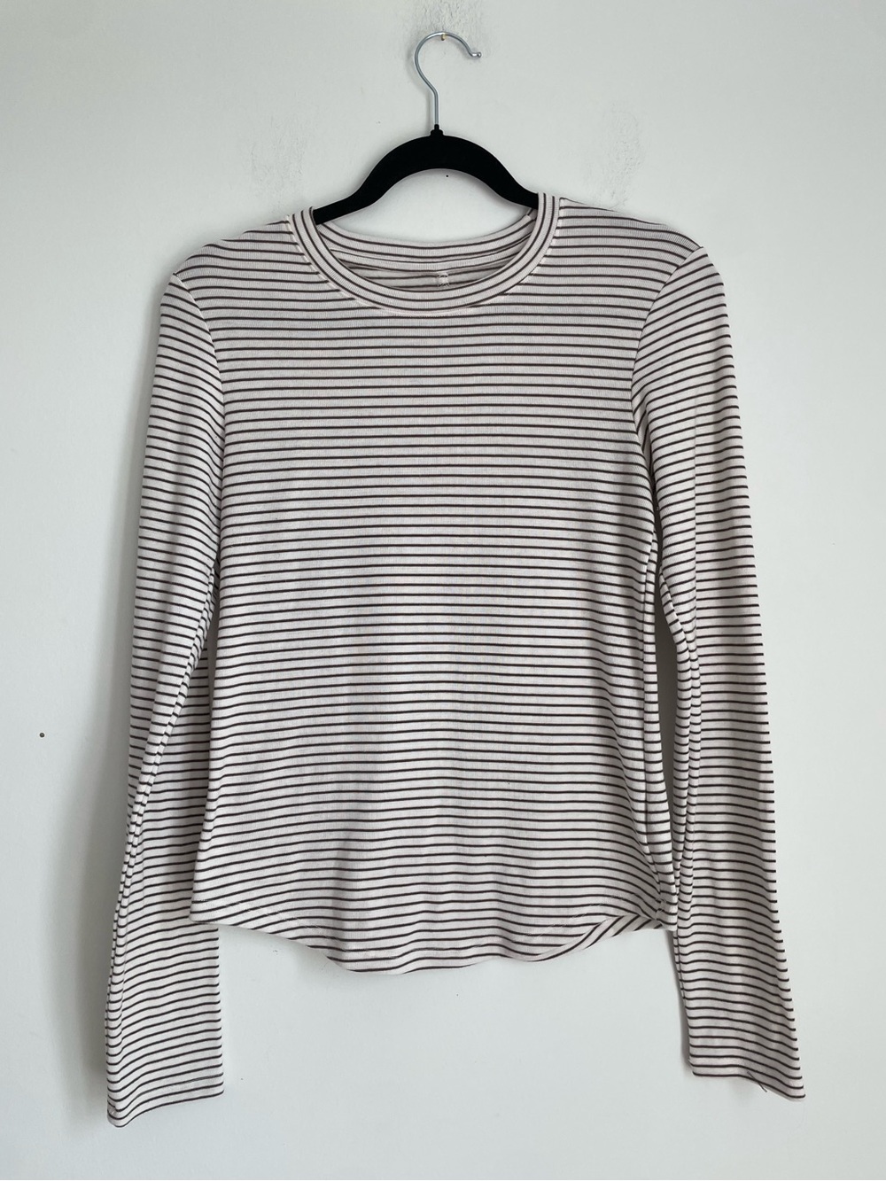 American Eagle Soft White/Brown Striped Long Sleeve Tee Basics Preppy Size L